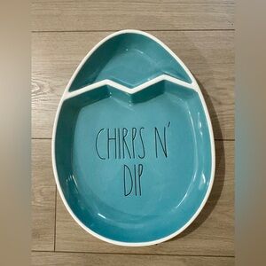 Rae Dunn CHIRPS N’ DIP Divided Blue Easter Dish, Egg Shape